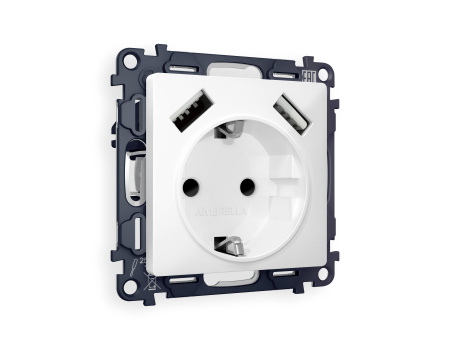 Комплект механизма электрической розетки ALFA MA129010 Белый матовый 2USB A+A 18W быстрая зарядка с заземлением со шторками 2P+E 16A-250V QUANT