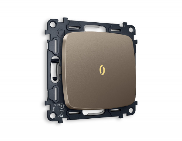 Комплект механизма 1-клавишного проходного выключателя с подсветкой 3200K OMEGA MO632030 Темная бронза матовый QUANT