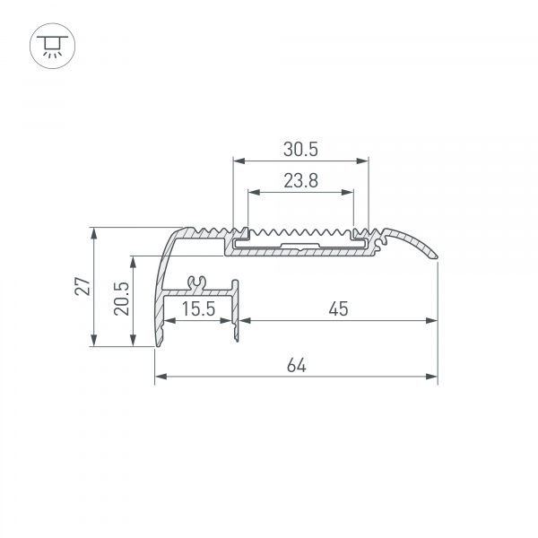 Arlight Профиль STAIR-W65-2000 ANOD BLACK (Алюминий)