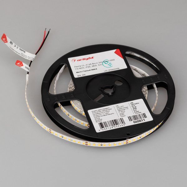 Arlight Лента UL-A160-8mm 24V Warm3000 (12 W/m, IP20, 2835, 5m) (Гарантия 7 лет)