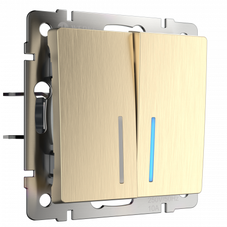 Выключатель двухклавишный проходной с подсветкой (шампань рифленый) W1122110