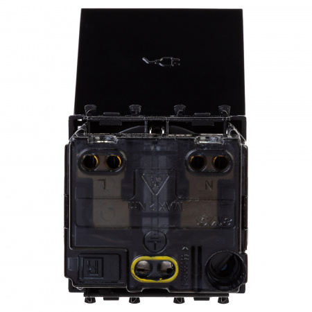 DKC Avanti Черный квадрат Розетка с крышкой 2P+E со шторками 2 модуля