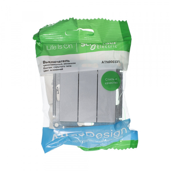 SE AtlasDesign Алюминий Выключатель 3-клавишный сх.1+1+1, 10АХ, механизм