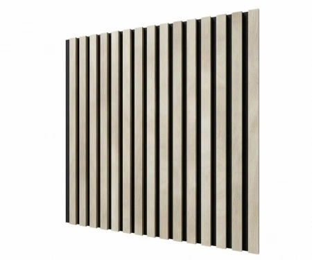 Акустическая панель, черный войлок, 600х600х19мм, рейки МДФ ясень кристалл Акустическая панель, черный войлок, 600х600х19мм, рейки МДФ ясень кристалл