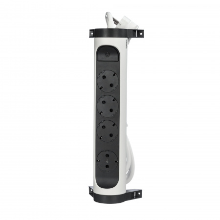 Legrand Revolution Комфорт Бело-черный Удлинитель 4x2К+З с выкл., кабель 1,5м, плоские розетки, фиксируемый поворотный блок