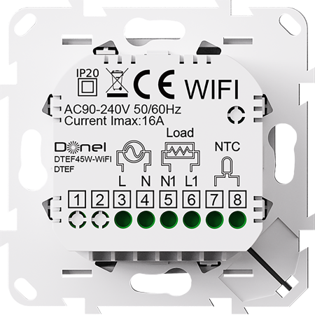 Термостат с датчиком пола, программируемый с Wi-Fi , 16 A, 55*55 мм., белое стекло