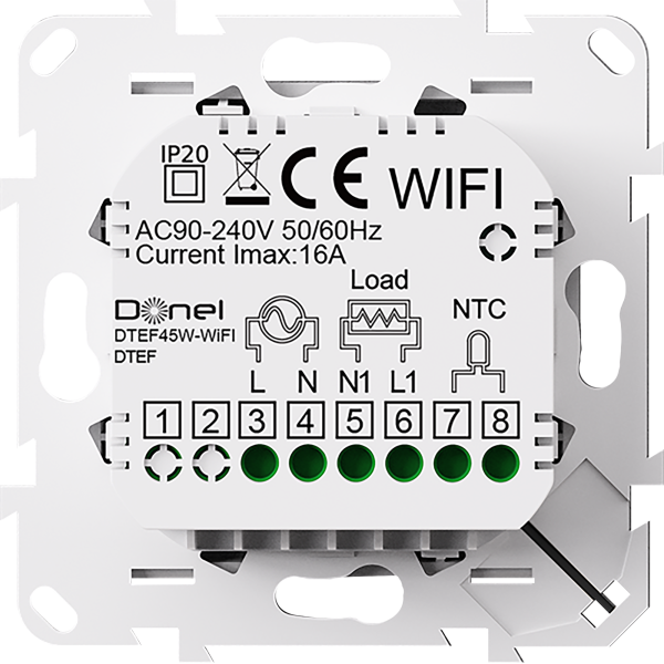 Термостат с датчиком пола, программируемый с Wi-Fi , 16 A, 55*55 мм., белое стекло