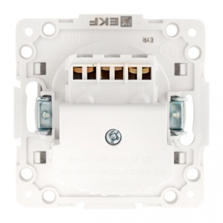 EKF Стокгольм Механизм Розетки 1-местной с/з, USB 2A 16А винтовые клеммы белый с защ. штор.