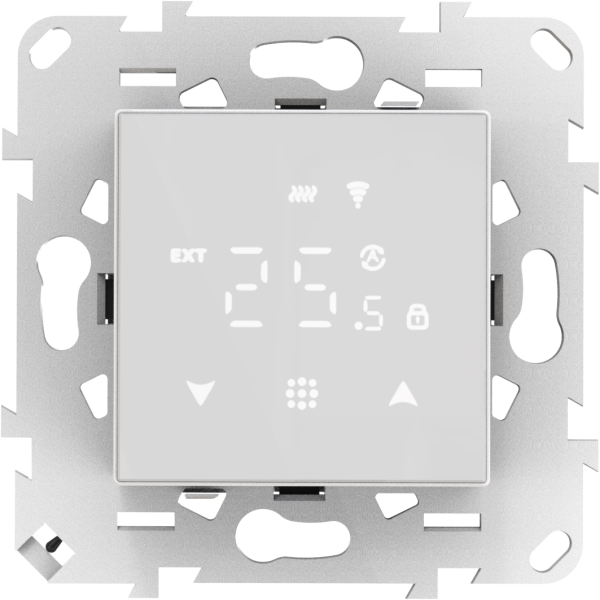 Donel Термостат с датчиком пола и воздуха 16 A, 45*45 мм., белое стекло, серия DTEF