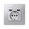 Simon 82 Detail Накладка для розетки Schuko с зарядным устройством 2хUSB цвета холодный алюминий