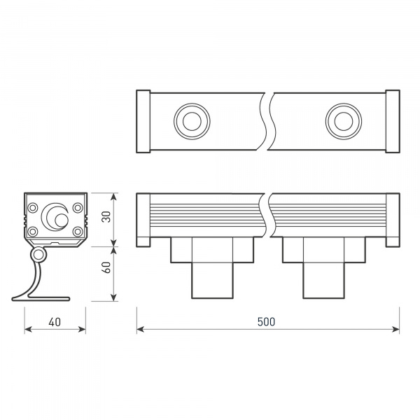 Линейный прожектор AR-LINE-500-12W Warm (GR, 30 deg, 230V) (Arlight, IP65 Металл, 3 года)