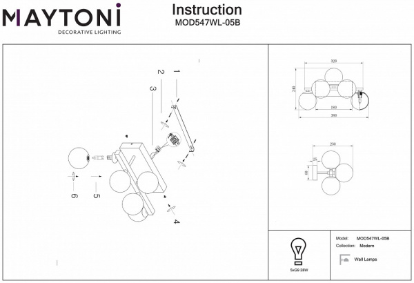 Настенный светильник (бра) Modern MOD547WL-05B Maytoni Dallas Настенный светильник (бра) Modern MOD547WL-05B Maytoni Dallas