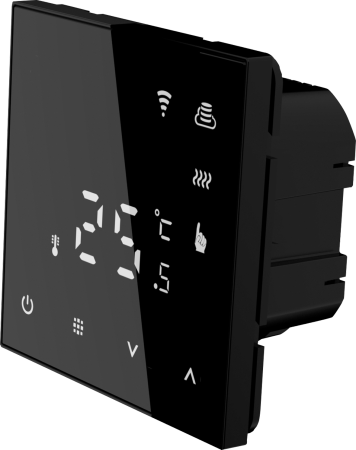 Donel Термостат с датчиком пола с Wi-Fi, программируемый через приложение, 70*70 мм. черное стекло, серия DTEF
