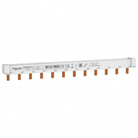 SE Easy9 Светло-серый Шинка гребенчатая трехполюсная, 12 модулей по 18 мм, на номинальный ток 63 А разрезаемая