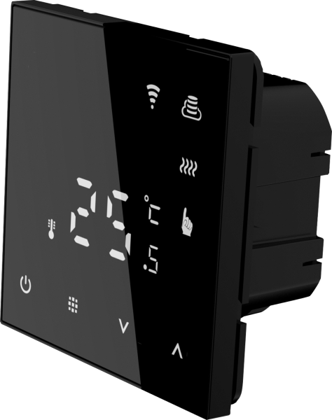 Donel Термостат с датчиком пола с Wi-Fi, программируемый через приложение, 70*70 мм. черное стекло, серия DTEF