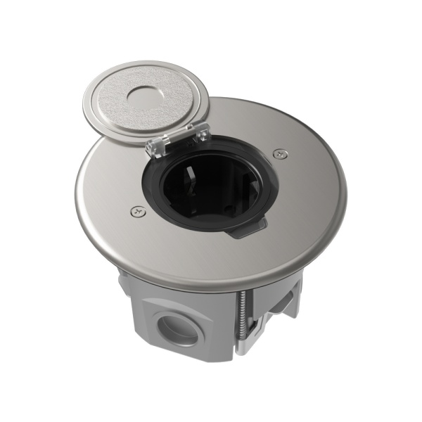 Лючок Surface 2 мод. (1 мод. 45х45 мм.), круглый, круглая крышка, никель, IP44, (с уст. набором)