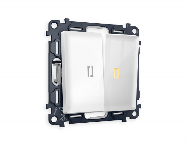 Комплект механизма 2-клавишного проходного выключателя с подсветкой 3200K ALFA MA104030 Белый глянец QUANT