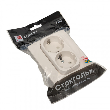 EKF PROxima Стокгольм Розетка 2-ая с/з 16А белая со шторками