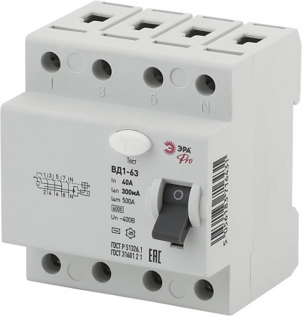 ЭРА NO-902-68 Pro Устройство защитного отключения УЗО ВД1-63 3P+N 40А 300мА