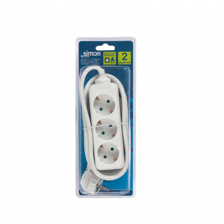 Simon Brico Белый Удлинитель на 3 розетки Schuko, кабель 2м