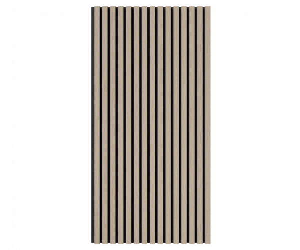 Акустическая панель, черный войлок, 1200х600х21мм, рейки МДФ, шпон дуб латте бежевый Акустическая панель, черный войлок, 1200х600х21мм, рейки МДФ, шпон дуб латте бежевый