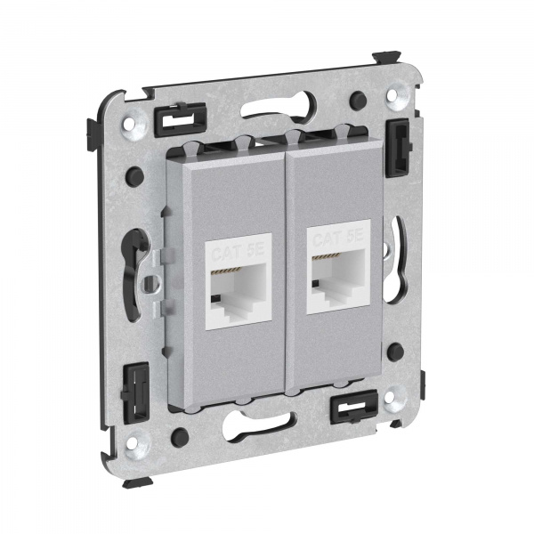 DKC Avanti Компьютерная розетка RJ-45 без шторки в стену, кат.5е двойная, Закаленная сталь