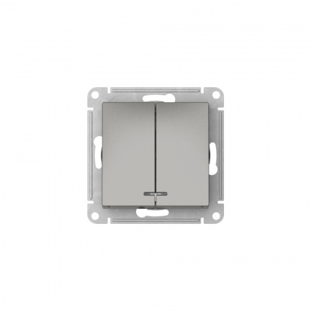Systeme Electric AtlasDesign Сталь Выключатель 2-клавишный с подсвет.,сх.5а, 10АХ, мех., быстрозажим. клем.
