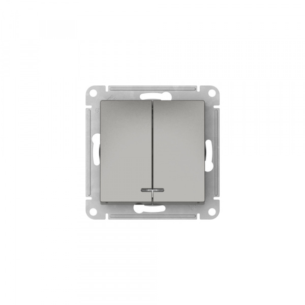Systeme Electric AtlasDesign Сталь Выключатель 2-клавишный с подсвет.,сх.5а, 10АХ, мех., быстрозажим. клем.