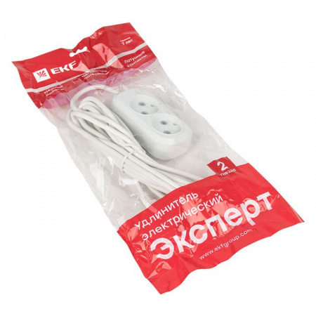 EKF PROxima Удлинитель "Эксперт" 2 гнезда 2 метра 10А/2,2кВт без заземления ПВС 2х0,75