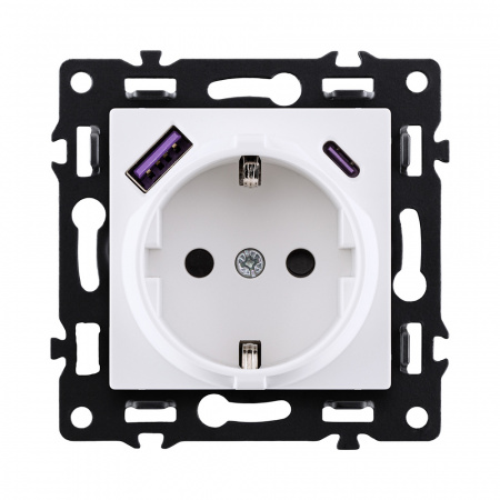 Розетка штепсельная SCHUKO 16A/250 В с USB A+C 20W, белый Kollinger Asthetik AS-016WH