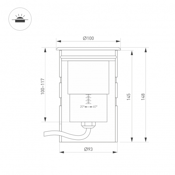 Arlight Светильник ART-GROUND-ZOOM-R100-15W Warm3000 (SL, 20-40 deg, 24V) (IP67 Металл, 3 года)
