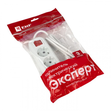 EKF PROxima Удлинитель "Эксперт" 3 гнезда 2 метра 16А/3,5кВт с выключателем и заземлением ПВС 3х1