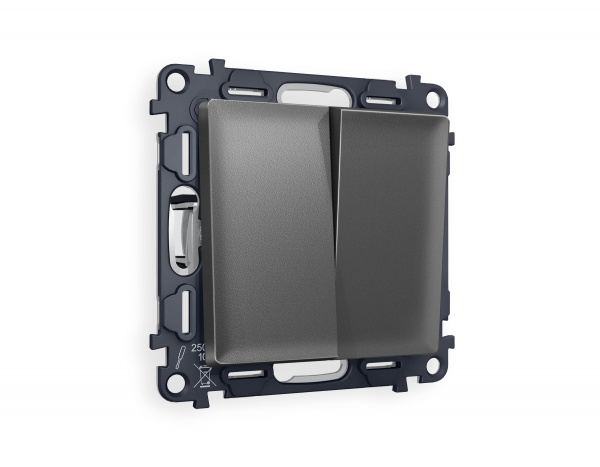 Комплект механизма 2-клавишного проходного выключателя ALFA MA653020 Антрацит серый QUANT