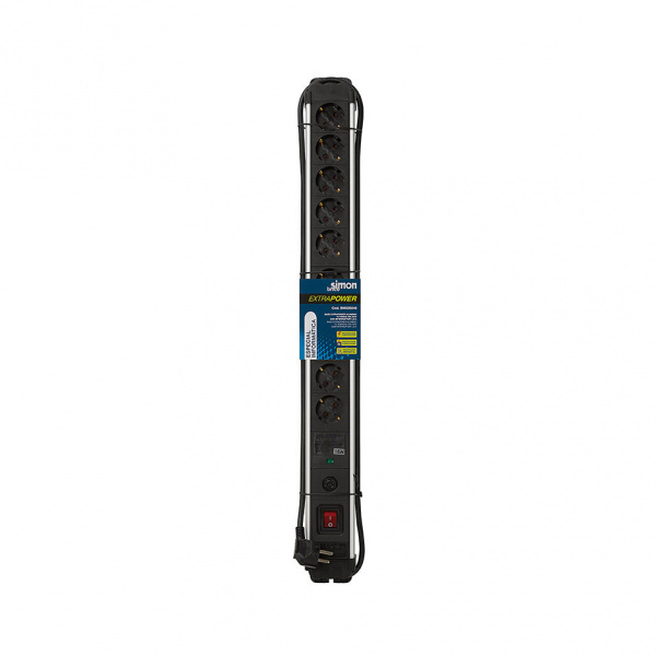 Simon Brico Черный Сетевой фильтр на 10 розеток Schuko, а/выключатель, кабель 1.5м