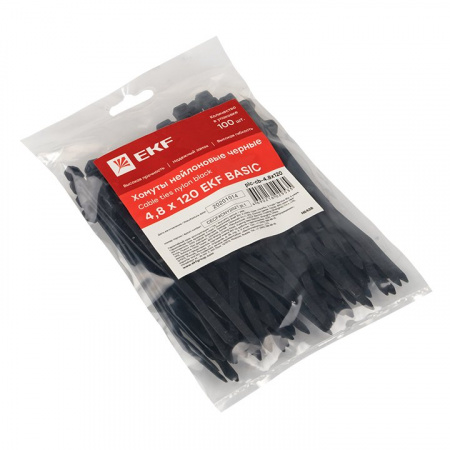 EKF Basic Хомут нейлоновый черный (4,8х120) (100шт.)