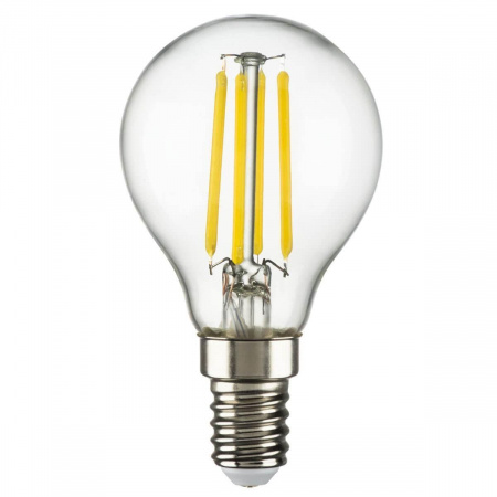 Лампа светодиодная филаментная E14 6W 2800K шар прозрачный 933802