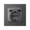 Simon S82 Графит Накладка для розетки Schuko с зарядным устройством 2хUSB