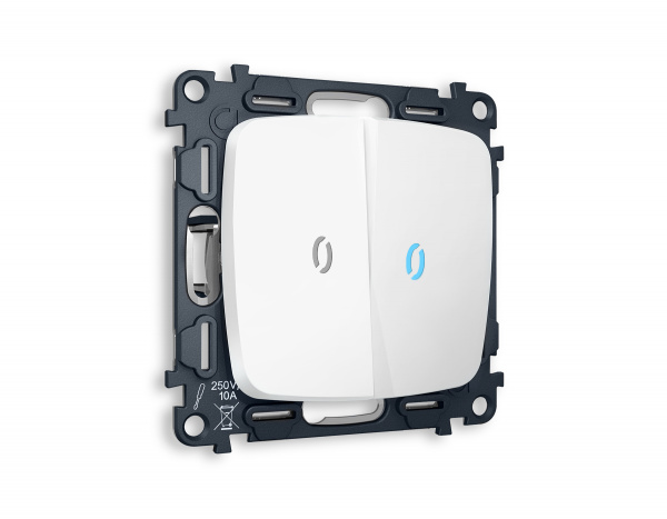 Комплект механизма 2-клавишного проходного выключателя с подсветкой 10000K OMEGA MO124040 Белый матовый QUANT