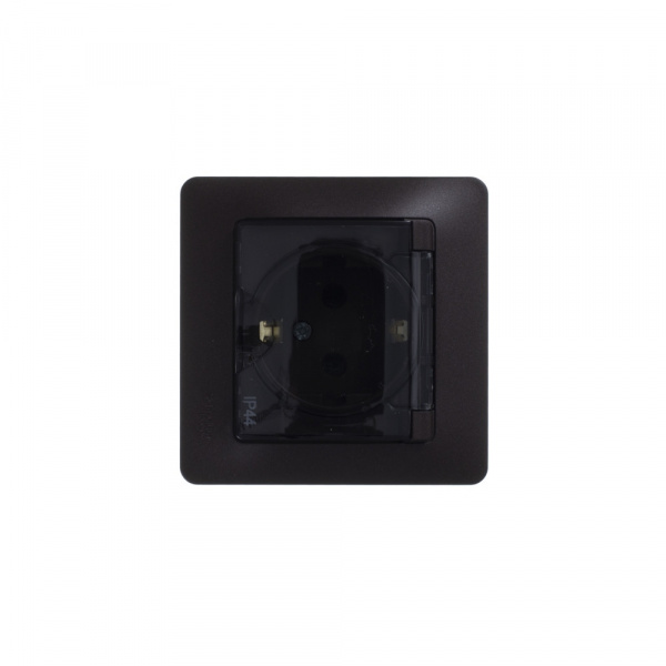 SE Glossa Алюминий Розетка с/з со шторками с крышкой, IP44 (в сборе с рамкой)