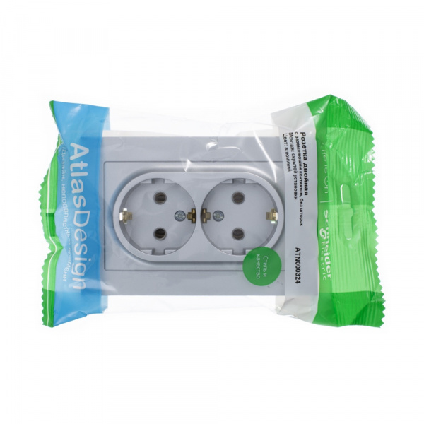 SE AtlasDesign Алюминий Розетка с/з двойная, 16А, в сборе