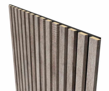 Акустическая панель, черный войлок, 2750х600х19мм, рейки МДФ дуб дымчатый