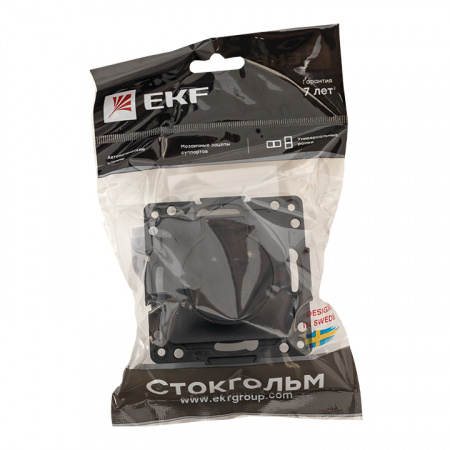 EKF PROxima Стокгольм Черный Розетка с/з, со шторками и крышкой, 16А, IP44