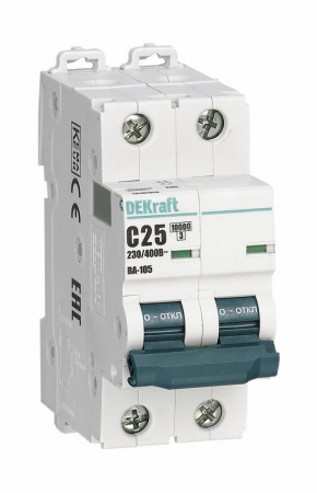 DEKraft ВА-105 Автоматический выключатель 2P C кривая 6A 10кА DEKraft ВА-105 Автоматический выключатель 2P C кривая 6A 10кА
