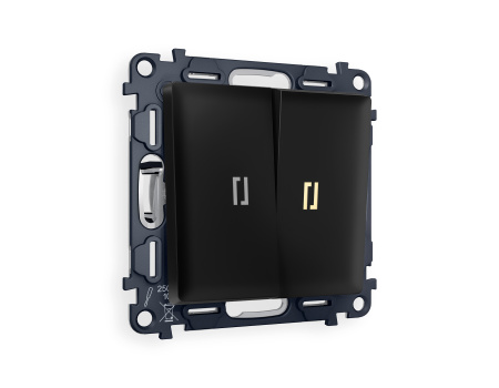 Комплект механизма 2-клавишного проходного выключателя с подсветкой 3200K ALFA MA804030 Черный матовый QUANT