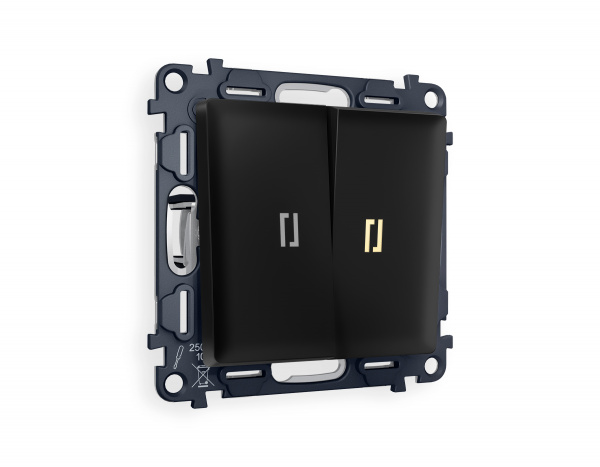 Комплект механизма 2-клавишного проходного выключателя с подсветкой 3200K ALFA MA804030 Черный матовый QUANT