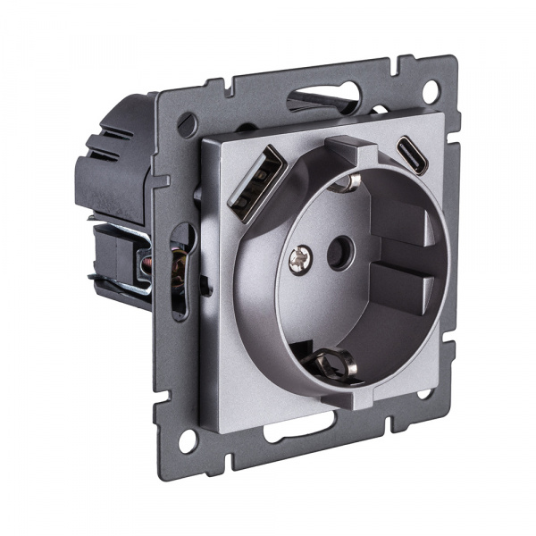 Розетка штепсельная SCHUKO 16A/250 В с USB A+C 20W, серый Kollinger REA-004GY для Aspekt, Eleganz, Reflex
