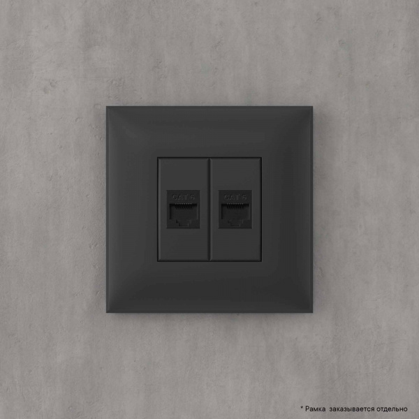 DKC Avanti Компьютерная розетка RJ-45 без шторки в стену, кат.6 двойная, Черный матовый