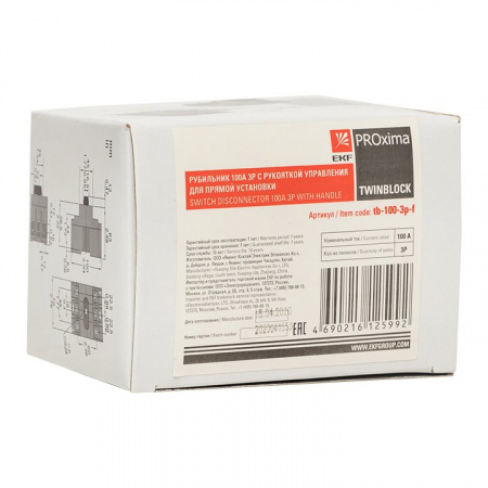 EKF PROxima Рубильник 100A 3P c рукояткой управления для прямой установки TwinBlock
