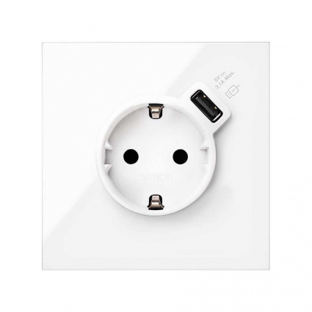 Simon 100 Белый глянец Кит 1 пост, фронт. Накладка на 1 розетку Schuko с з/у USB SC