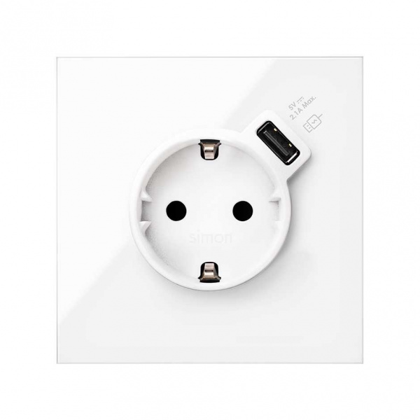 Simon 100 Белый глянец Кит 1 пост, фронт. Накладка на 1 розетку Schuko с з/у USB SC